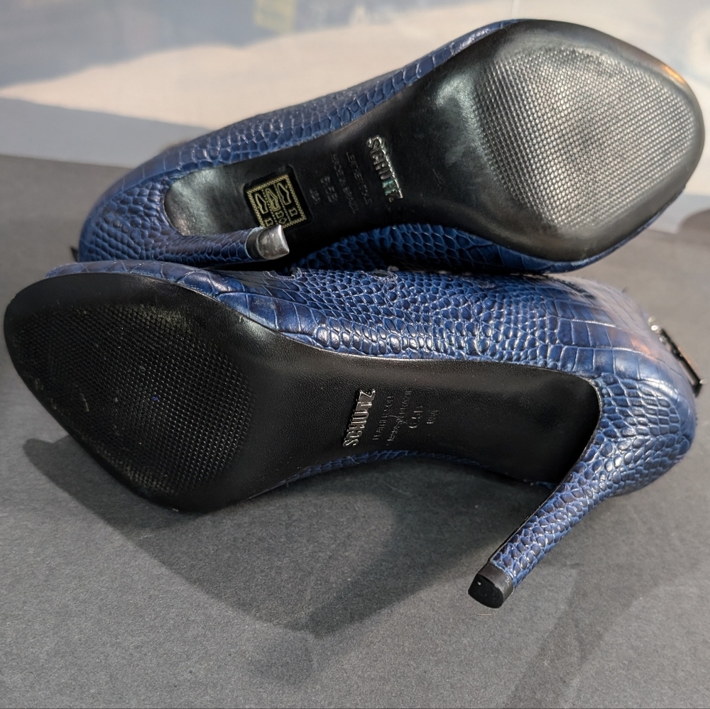 SCHUTZ 6.5B Mestico cobalt croc lace up gladiator booties 3" spike heel - Picture 6 of 10